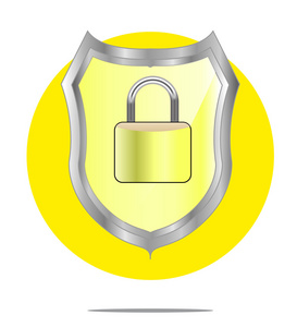 带锁与黄色圆圈背景的黄色盾牌的插图