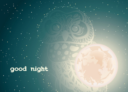 夜晚的天空和猫头鹰晚安