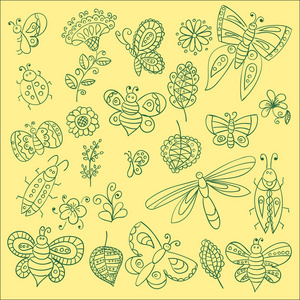 收集的矢量 bug 蝴蝶 叶和花的设计
