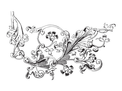 与花和叶的巴洛克式矢量的树枝的手绘插图