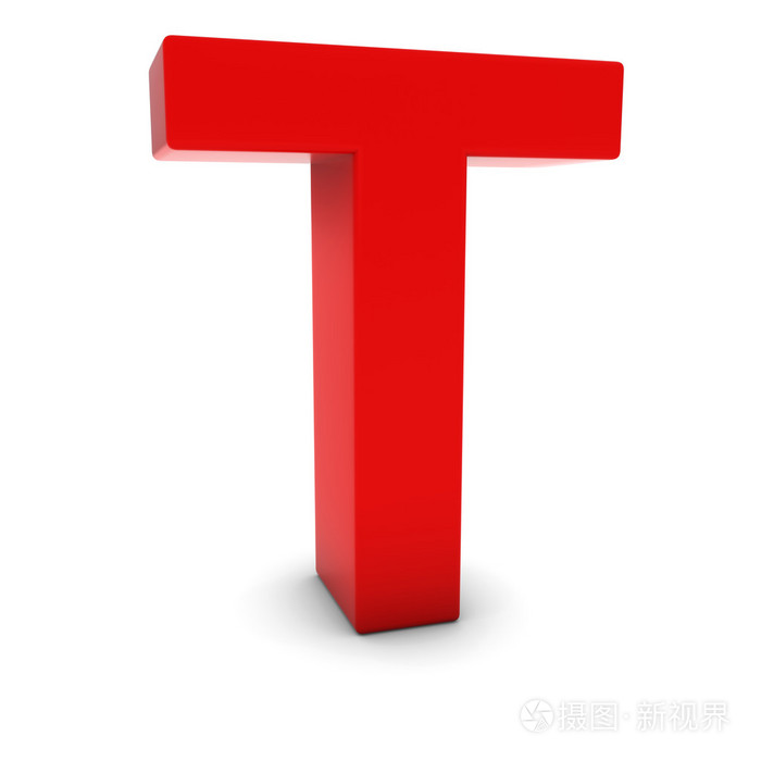 红色3d大写字母t孤立在白色与阴影