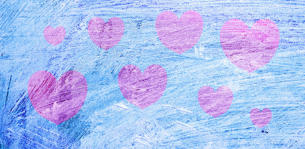 过去的背景下中石油，, 漆成了蓝色的粉红心。情人节那天的明信片。情人节