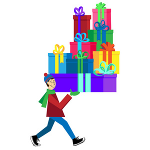 平面向量图孤立在白色背景上与男人买礼物