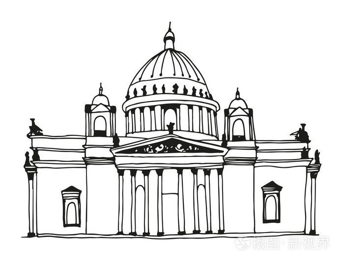 手绘圣以撒大教堂在圣彼得堡俄罗斯
