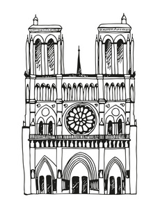 手绘巴黎圣母院法国