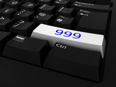 蓝色和白色 999 键的键盘背景
