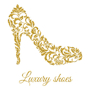 创建从与金色亮片花卉图案的女式鞋