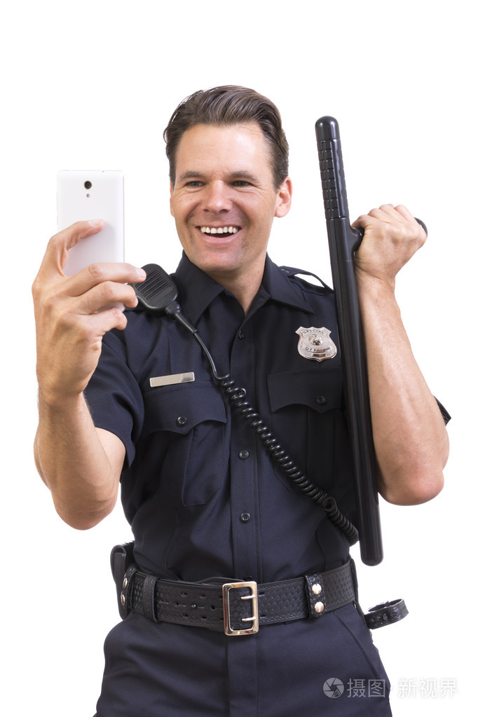傻警察用警棍自拍