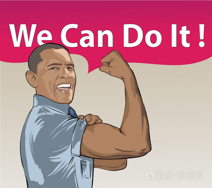 美国总统巴拉克奥巴马用漫画云表示:我们可以做到. 总统竞选的舞台.