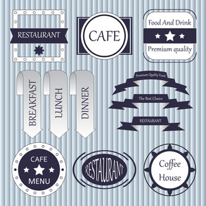 股票的向量集的餐厅和咖啡厅的标签