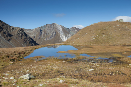 在秋季阿尔卑斯山的高山湖泊图片