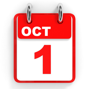 白色背景上的日历。10 月 1 日