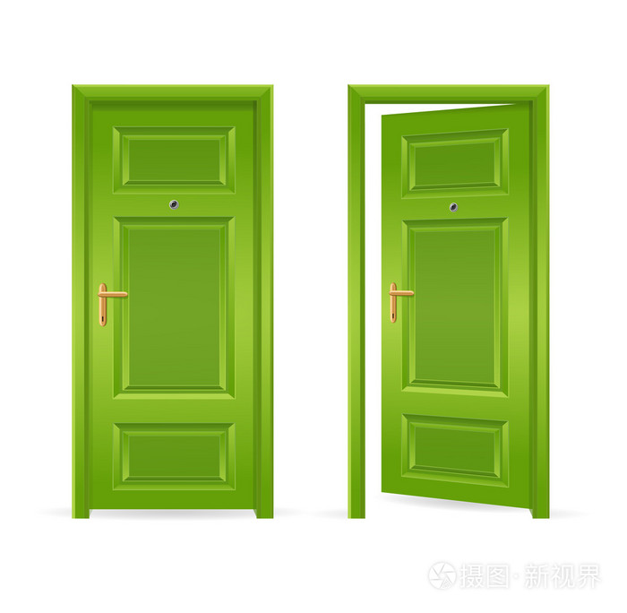 绿色门打开和关闭.矢量