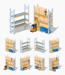 仓库货架。空和加载