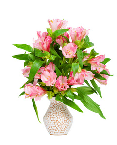 粉色六出插在花瓶里的花束