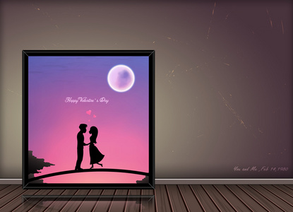 快乐情人节一天爱情故事概念在相框上老式背景