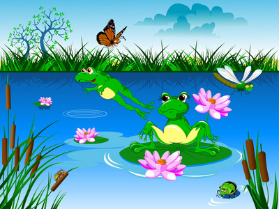 绿色的青蛙在池塘里