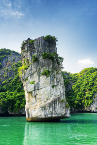 越南哈龙湾风景秀丽的石柱和蔚蓝的水