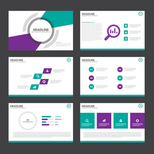 紫色绿色演示文稿模板的信息图表元素平面设计为营销广告宣传册传单小册子设置