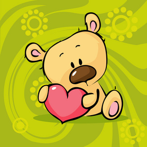 可爱的泰迪熊捧着心脏情人节矢量图