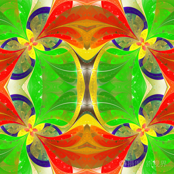 美丽的对称图案在彩色玻璃窗户风格