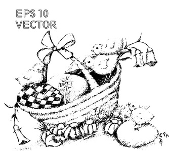 复活节图片卵和雏鸟雕刻点彩派矢量