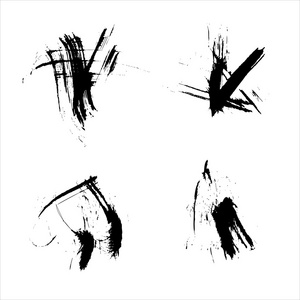 矢量画笔描边纹理黑色油漆孤立在白色背景上的一套。绘制的 grunge 风格墨迹