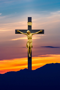 耶稣基督在十字架上了天空背景照片