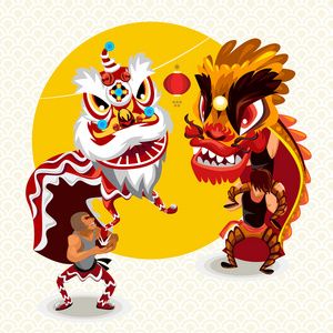 中国农历新年舞狮战斗