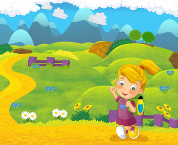 山区留守儿童在山区旅行卡通儿童照片