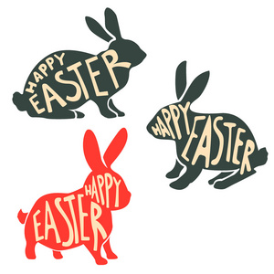 一组复活节兔子轮廓与刻字。