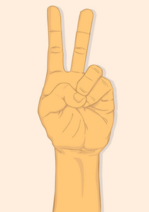 左手显示两个手指。矢量和插图设计