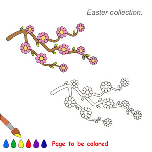 春天的分支。是彩色的花。孩子们的游戏