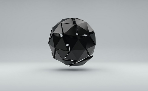 低聚黑球与变形结构抽象 3d 渲染