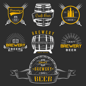 老式工艺啤酒酿造标志和徽章