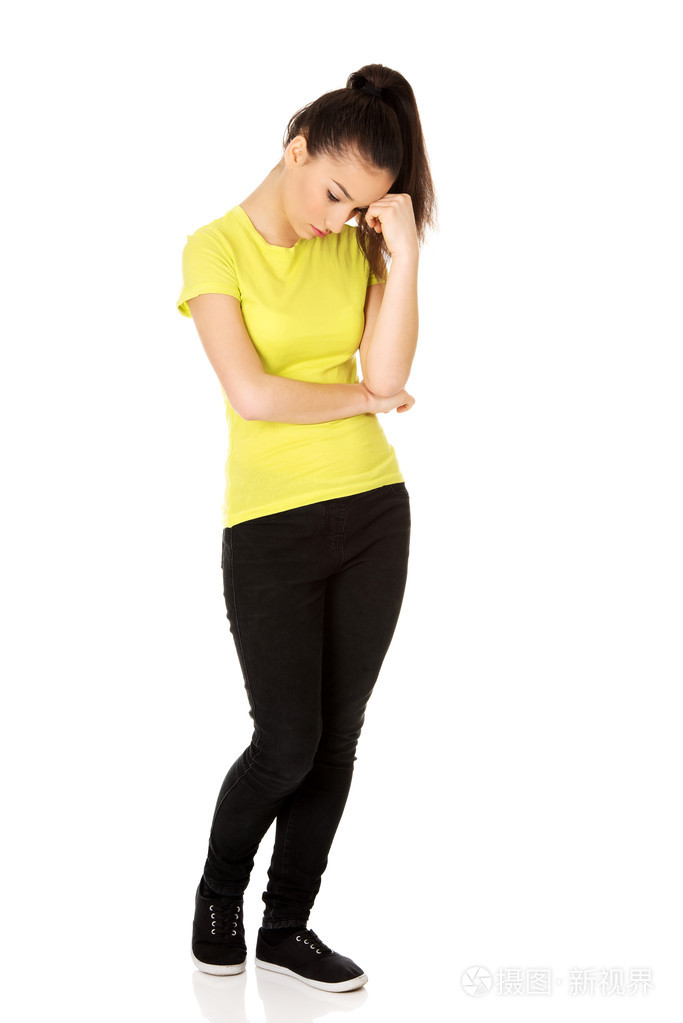 抑郁症的青少年妇女摸头照片-正版商用图片1lgmzg-摄图新视界