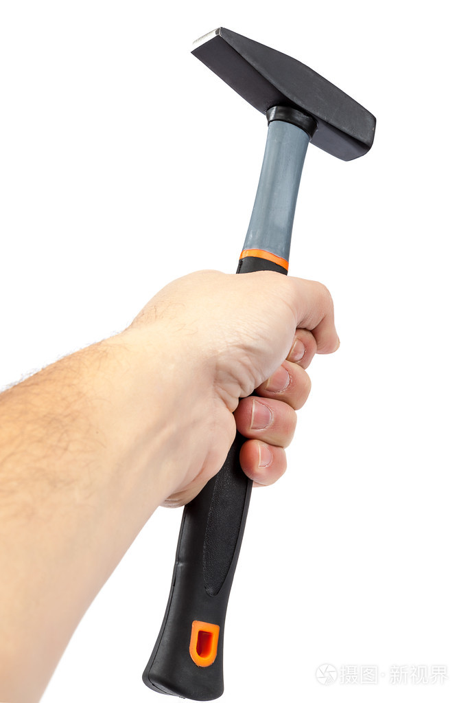 在白色背景上的手锤