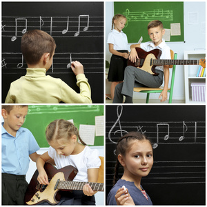小学课堂音乐课学生的拼贴画图片