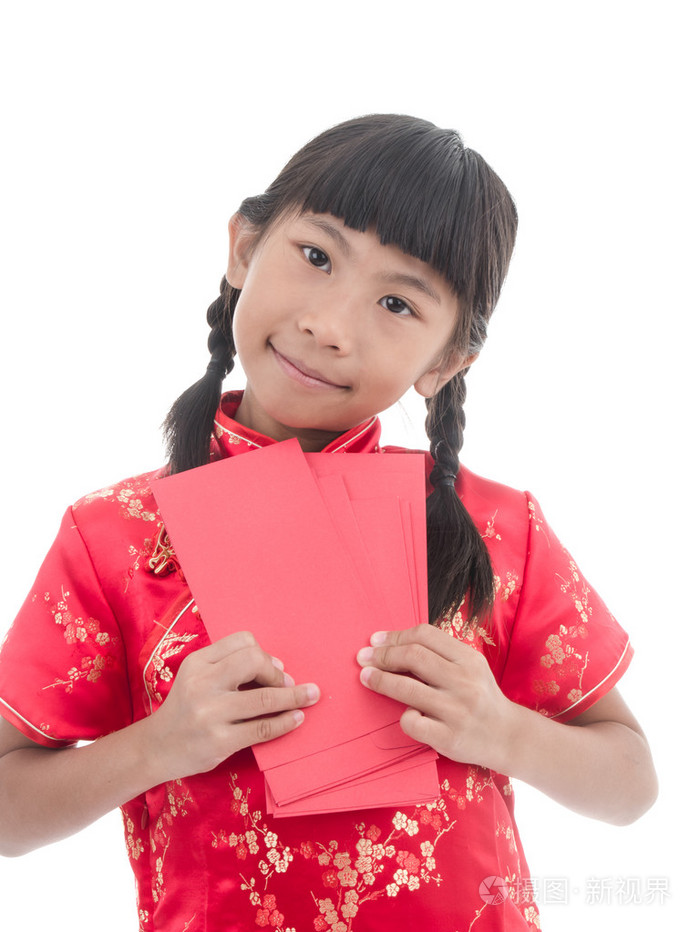 可爱的小女孩穿着红色的衣服中国适合