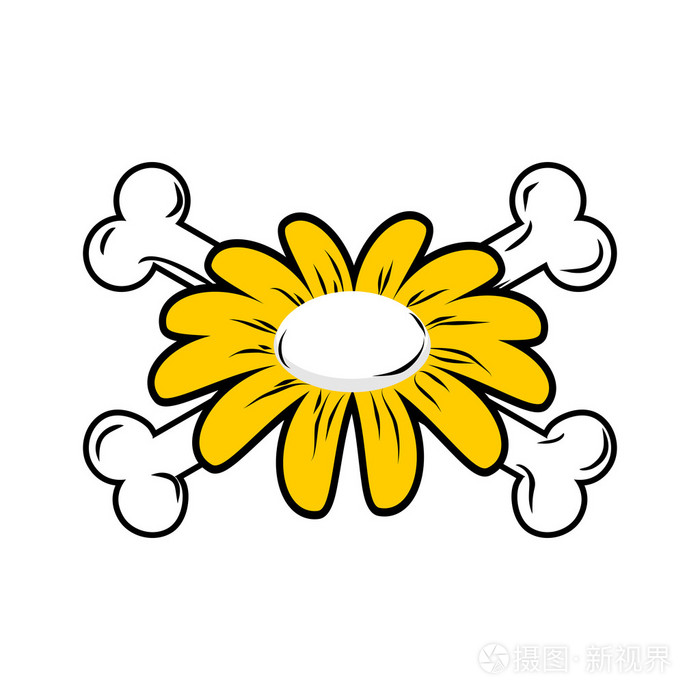 花和骨头 黛西和十字架 象征死亡之花 插画 正版商用图片1lgqcl 摄图新视界