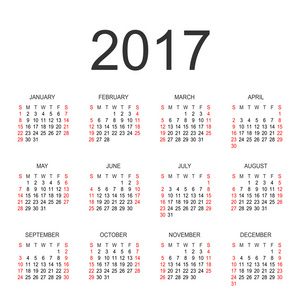 2017 白色背景上的的日历。矢量圆圈日历 20