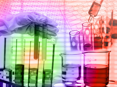 化学实验室，科学家滴液体的试管