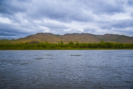 色楞格河流入贝加尔湖照片