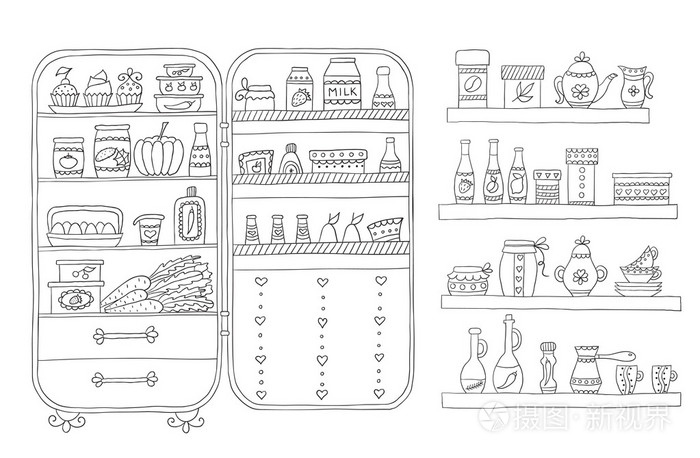 嘟嘟冰箱用手工绘制的食物