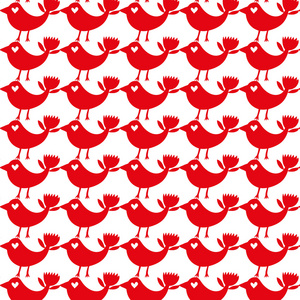 奇妙的鸟红色轮廓无缝图案在白色背面。