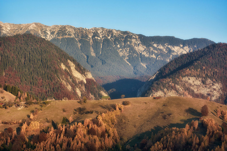 秋天，特兰西瓦尼亚山上野生的雾和阳光明媚的一天。Holbav。罗马尼亚