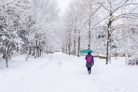 在韩国山冬季景观白色雪