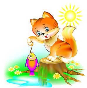 小猫钓鱼图片