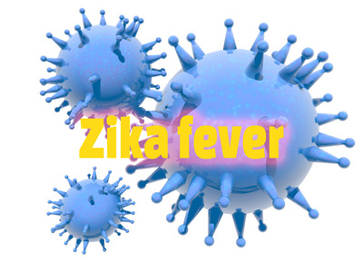 抽象的病毒图像和 zika 发烧文本