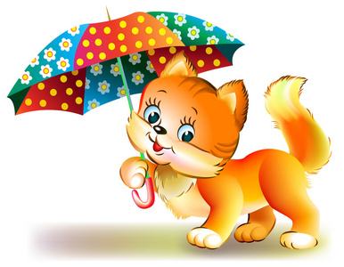 打着伞的小小猫的插图